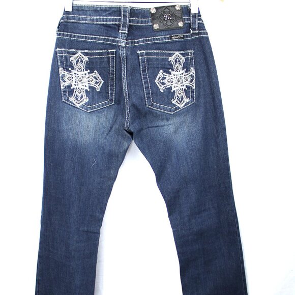 Miss Me Women's Boot Cut Jeans Embroidered Mid Rise Y2K Embellished Cross Sz 31 - Picture 1 of 13